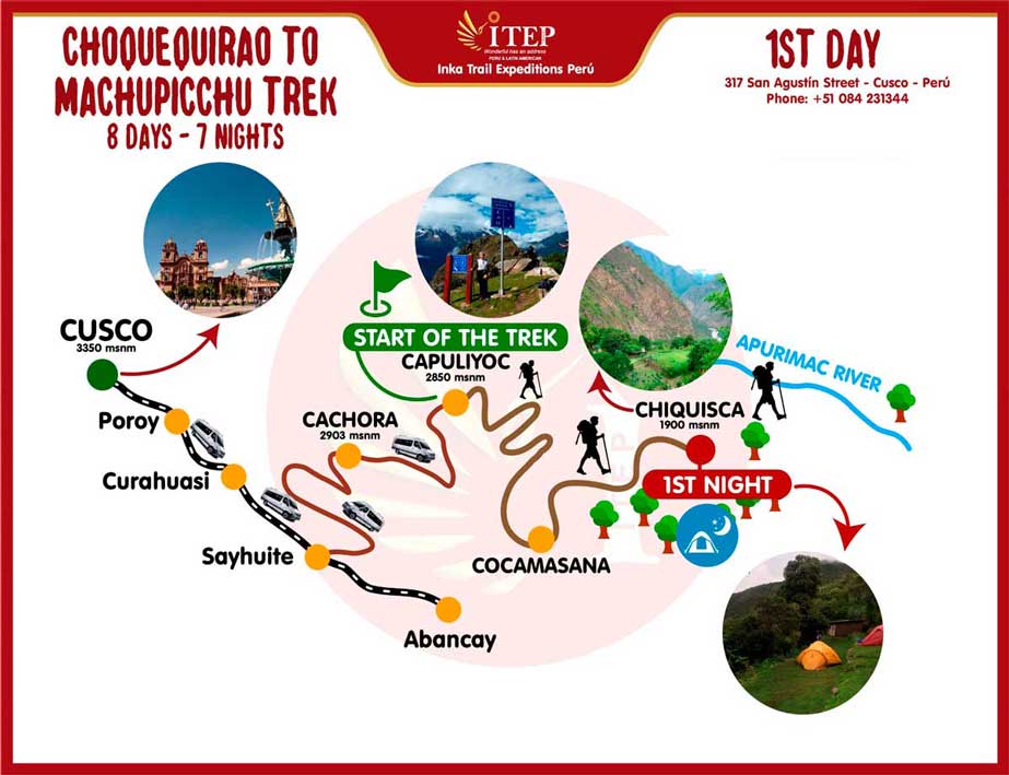 Map - Day 1: Cusco | Cachora - Playa Rosalina (Apurimac River) Map - Day 1: Cusco | Cachora - Playa Rosalina (Apurimac River)