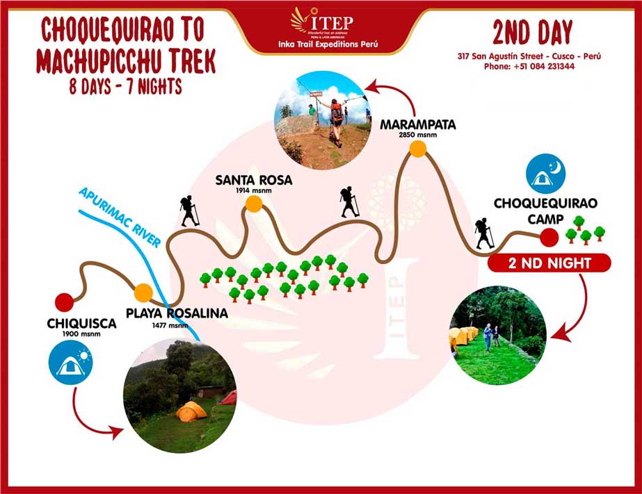 Map - Day 2: Playa Rosalina | Marampata - Choquequirao (Golden Cradle) Map - Day 2: Playa Rosalina | Marampata - Choquequirao (Golden Cradle)