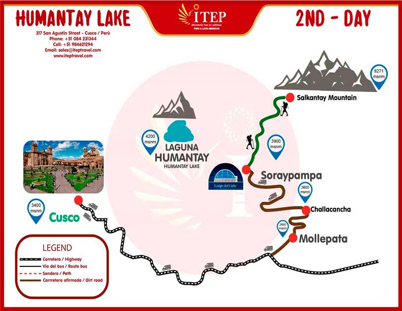 Mapa - Dia 2: Soraypampa – Paso de Salkantay // Treslado de regreso a Cusco Mapa - Dia 2: Soraypampa – Paso de Salkantay // Treslado de regreso a Cusco