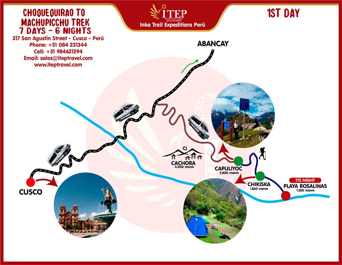 Map - Day 1: Cusco | Cachora - Playa Rosalina (Apurimac River) Map - Day 1: Cusco | Cachora - Playa Rosalina (Apurimac River)