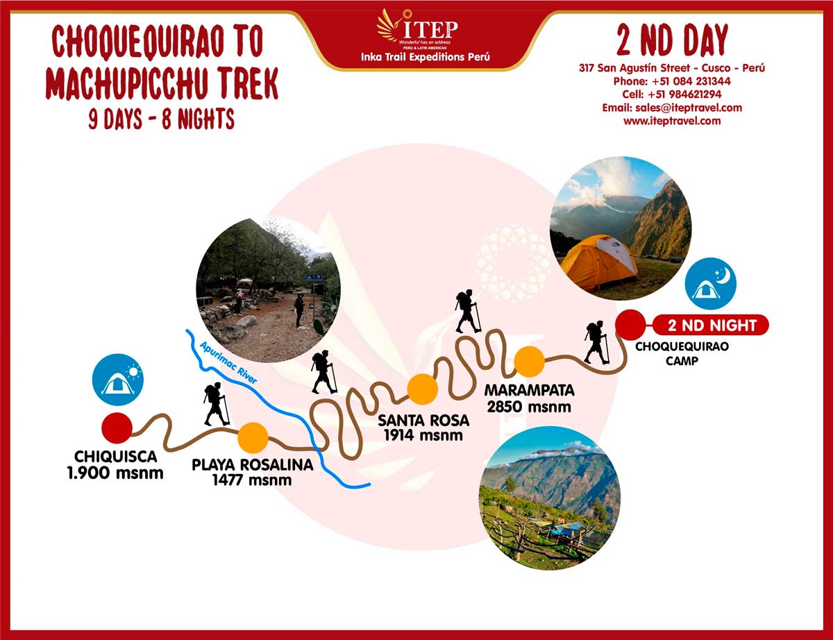 Map - Day 2: Playa Rosalina | Marampata - Choquequiraw (Golden Cradle) Map - Day 2: Playa Rosalina | Marampata - Choquequiraw (Golden Cradle)
